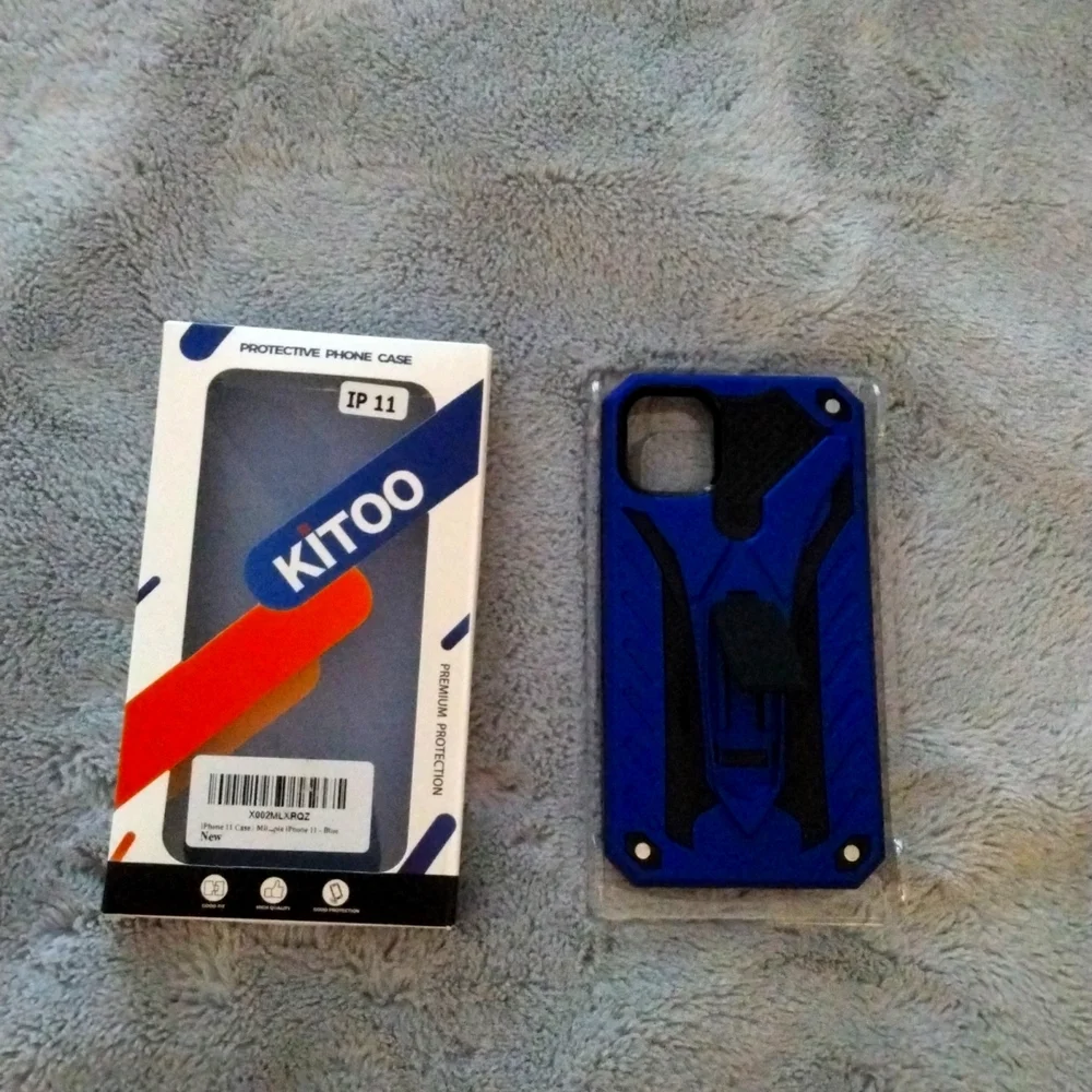 NWT I phone 11 case. Blue and black with kick stand